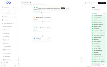 The editor for New lead follow-up with a banner over the canvas saying Unsaved changes from your last session were recovered, with Restore and Discard